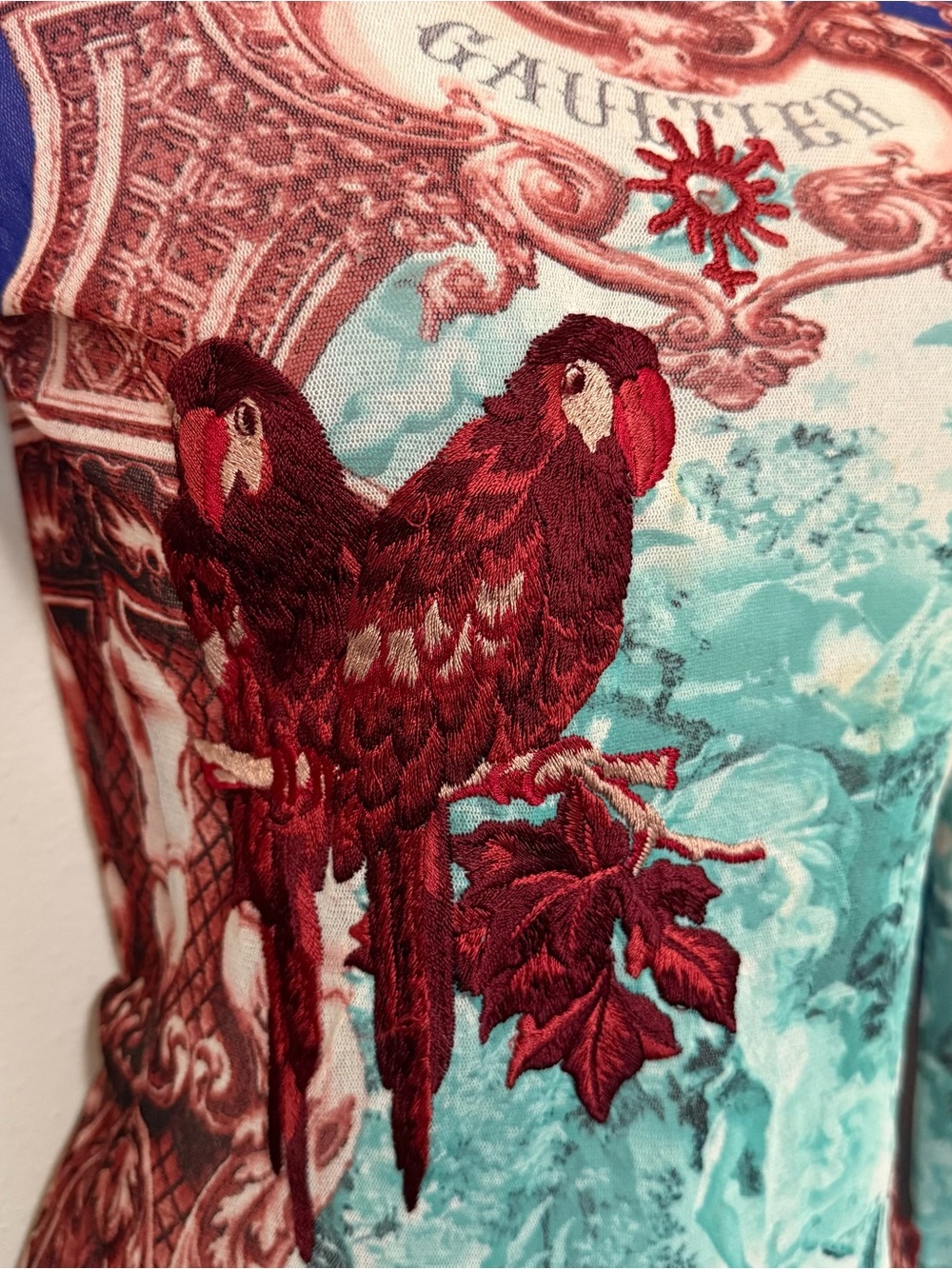 Rare Archive Jean Paul Gaultier Soleil Print Mesh Embroidered Long Sleeve Small - Picture 2 of 12